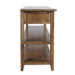 Sofa Console Table, 50 in W, Brown Wood with Drawers and Shelves