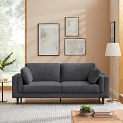 Sofa, Dark Gray Linen Blend, Square Arms, Rubberwood Feet, 85 In. Wide