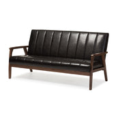 Sofa, Seats 3, Faux Leather with Walnut Legs