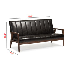 Sofa, Seats 3, Faux Leather with Walnut Legs