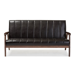 Sofa, Seats 3, Faux Leather with Walnut Legs