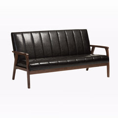 Sofa, Seats 3, Faux Leather with Walnut Legs