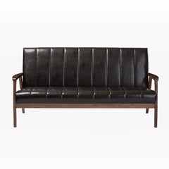 Sofa, Seats 3, Faux Leather with Walnut Legs