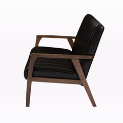 Sofa, Seats 3, Faux Leather with Walnut Legs