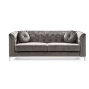 Sofa, Seats 3, Gray Upholstery with Chrome Metal Legs