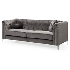 Sofa, Seats 3, Gray Upholstery with Chrome Metal Legs