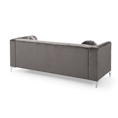Sofa, Seats 3, Gray Upholstery with Chrome Metal Legs