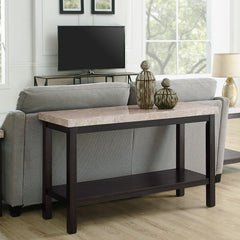 Sofa Table, 48 in W with Marble Top and Bottom Shelf