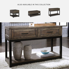 Sofa Table, 48 in Wide, Brown Manufactured Wood Top, Distressed Finish