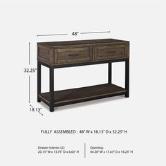 Sofa Table, 48 in Wide, Brown Manufactured Wood Top, Distressed Finish