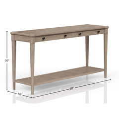 Sofa Table, 60 in Wide, Beige with Two Drawers