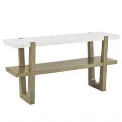 Sofa Table, 60-Inch, White Marble Top with Brown Solid Wood Base