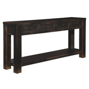 Sofa Table, 64 in W, Black Solid Wood with Four Drawers