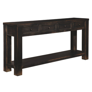 Sofa Table, 64 in W, Black Solid Wood with Four Drawers