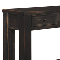Sofa Table, 64 in W, Black Solid Wood with Four Drawers