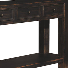 Sofa Table, 64 in W, Black Solid Wood with Four Drawers