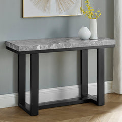 Sofa Table, Gray Marble Top with Solid Wood Base