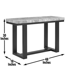 Sofa Table, Gray Marble Top with Solid Wood Base