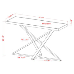 Sofa Table, Mirrored Glass Top with Silver Steel Base