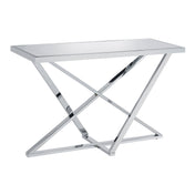 Sofa Table, Mirrored Glass Top with Silver Steel Base
