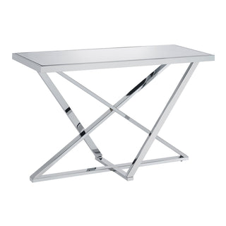 Sofa Table, Mirrored Glass Top with Silver Steel Base