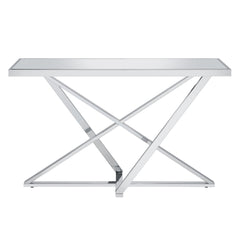 Sofa Table, Mirrored Glass Top with Silver Steel Base