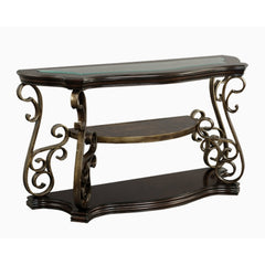 Sofa Table with Glass Top, Brown Base