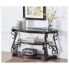 Sofa Table with Glass Top, Brown Base