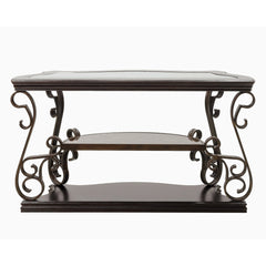 Sofa Table with Glass Top, Brown Base