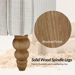 Sofa, Three-Seater, Striped Polyester with Natural Wood Legs