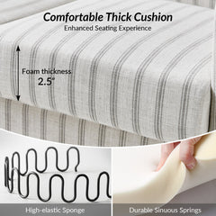 Sofa, Three-Seater, Striped Polyester with Natural Wood Legs