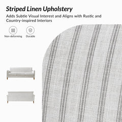 Sofa, Three-Seater, Striped Polyester with Natural Wood Legs