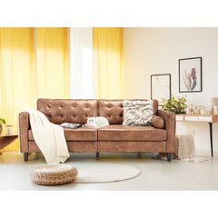 Sofa, Tufted Microsuede Upholstery, Solid Wood Frame, Brown