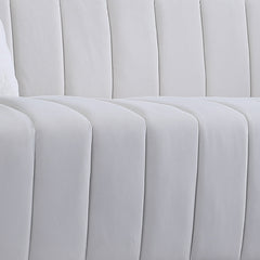 Sofa, White Velvet, 87 Inch Channel-Tufted, Gold Metal Legs