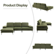 Sofa with Ottoman, Green Chenille Polyester Blend, Steel Legs