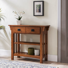 Solid Ash Bookcase with Two Drawers in Medium Oak