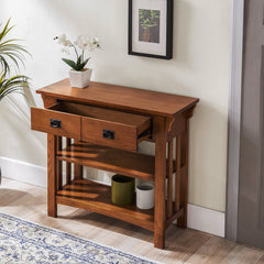 Solid Ash Bookcase with Two Drawers in Medium Oak