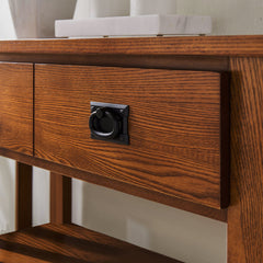 Solid Ash Bookcase with Two Drawers in Medium Oak