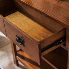 Solid Ash Bookcase with Two Drawers in Medium Oak
