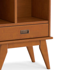 Solid Wood Bookcase with Six Shelves and Drawer, Mid-Century Modern