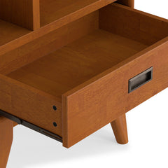 Solid Wood Bookcase with Six Shelves and Drawer, Mid-Century Modern