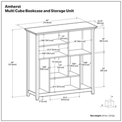 Solid Wood Cube Bookcase with 8 Shelves and Tapered Legs