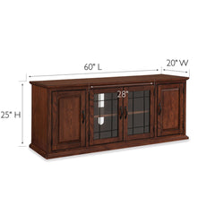 Solid Wood TV Stand with Glass Doors in Burnished Oak