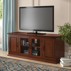 Solid Wood TV Stand with Glass Doors in Burnished Oak
