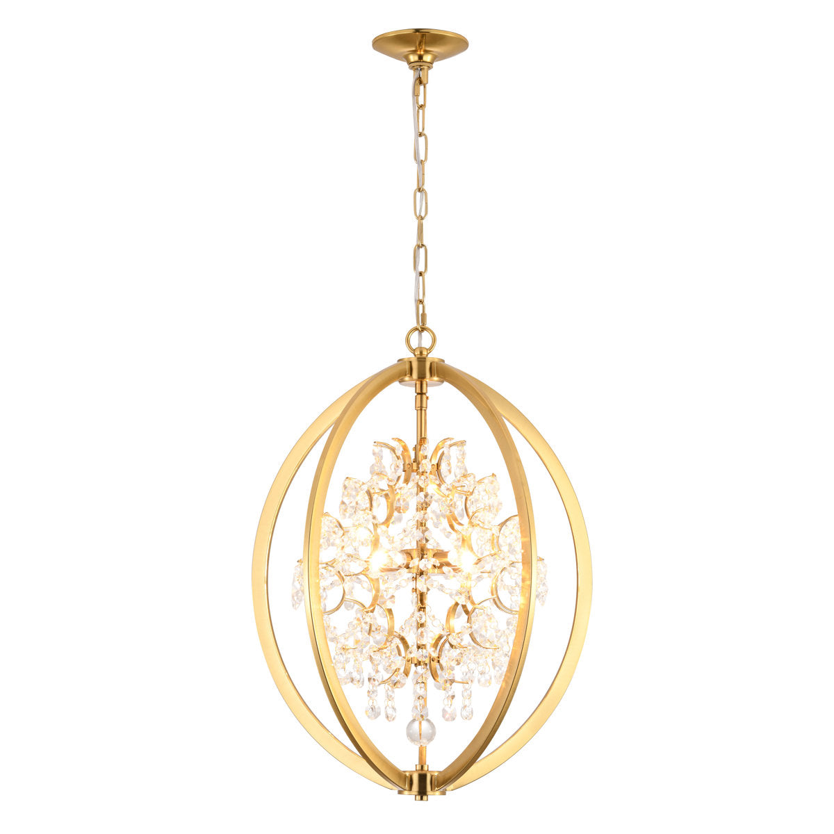 Sphere Cage Chandelier, 4-Light, Metal with Clear Crystal Accents