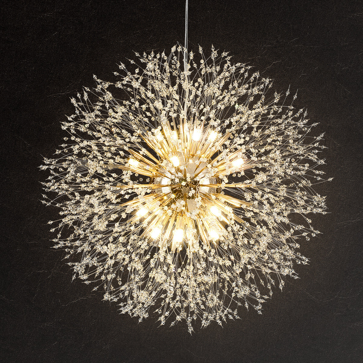 Sphere Chandelier, 16 Lights, Gold Polished Brass Finish with Crystal