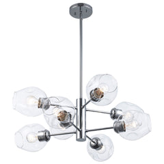 Sphere Chandelier, 8-Light, Clear Glass Shades in Polished Chrome