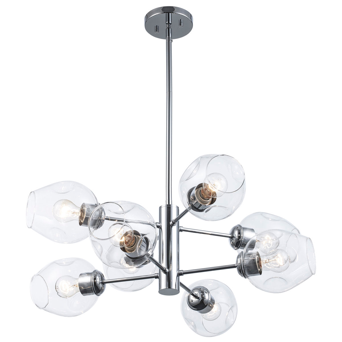 Sphere Chandelier, 8-Light, Clear Glass Shades in Polished Chrome
