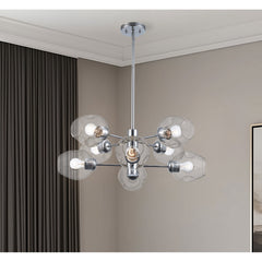 Sphere Chandelier, 8-Light, Clear Glass Shades in Polished Chrome