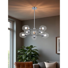 Sphere Chandelier, 8-Light, Clear Glass Shades in Polished Chrome